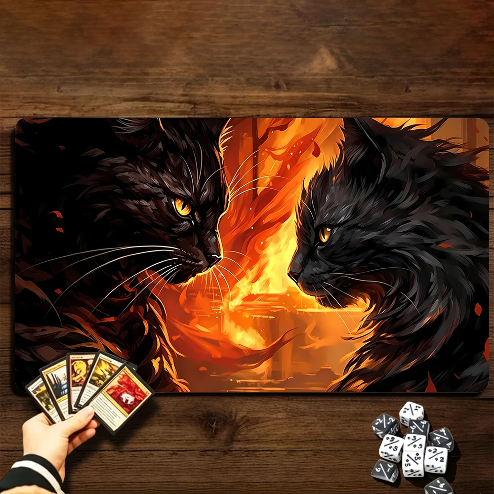 Stunning black cats TCG Playmat Magic Playmat Gathering Gaming Mat with Stitched Edge Anti-slip base 60X35cm Trading Card Game