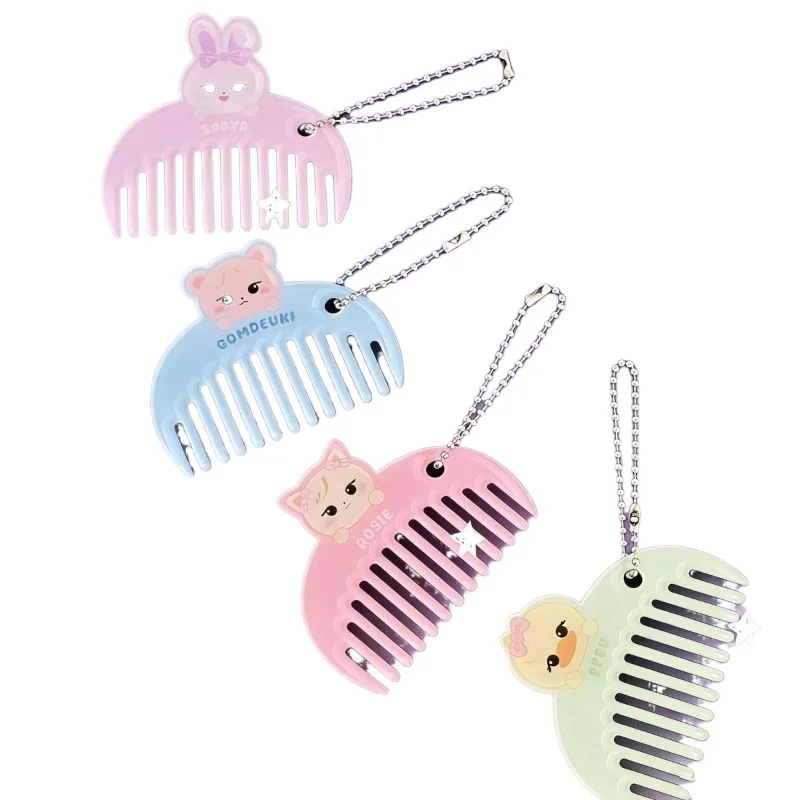 4PCS BLACK PINK Cute Anime Acrylic Keychain Portable Pocket Comb Mini Hair Comb Creative Small Gift Backpack Hanging Ornament view 2