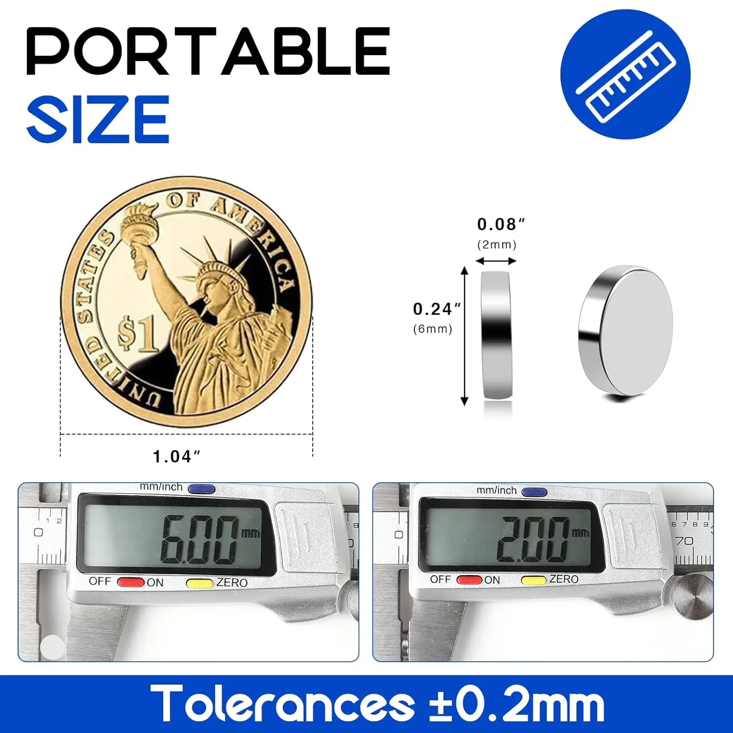 300Pcs Rotundity Magnets, 6x2mm Small Magnet Mini Magnets for Whiteboard, Office, School, STEM Measurement, Science Experiments