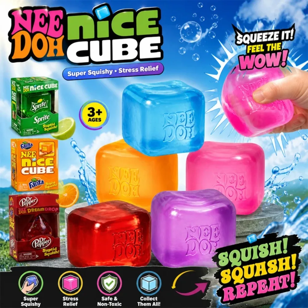 New Needoh Nice Cube Sensory Stress Reliever Fidget Tool for Anxiety Focus Desk Sensory Cube for Adults Kids Cube Squishy Toy