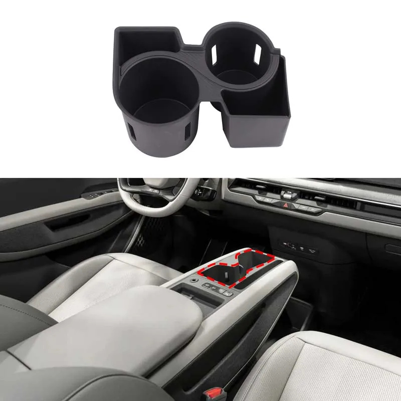

For Kia EV9 2024-2025 Automotive Center Console Water Cup Protective Cover TPE Black Automotive Storage Accessories
