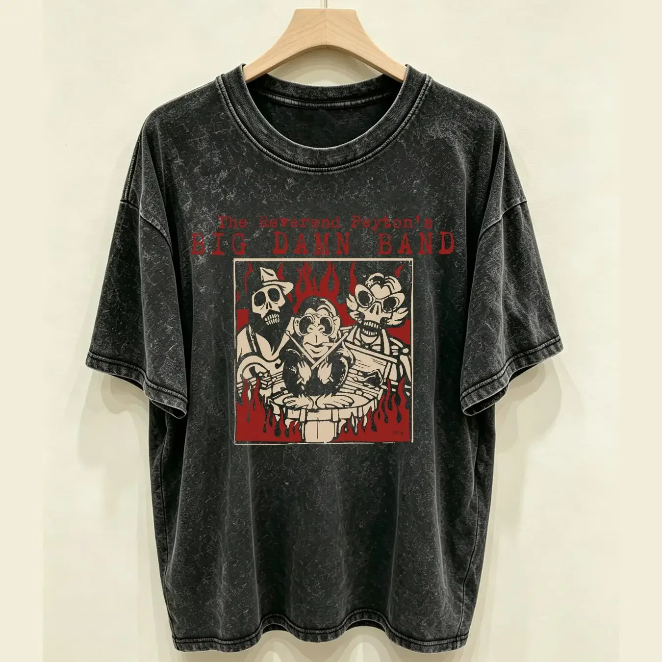 washed T Shirt The Reverend Peyton s Big Damn Band Black M vintage Washed Comfortable Top For Everyday Wear Casual fashion