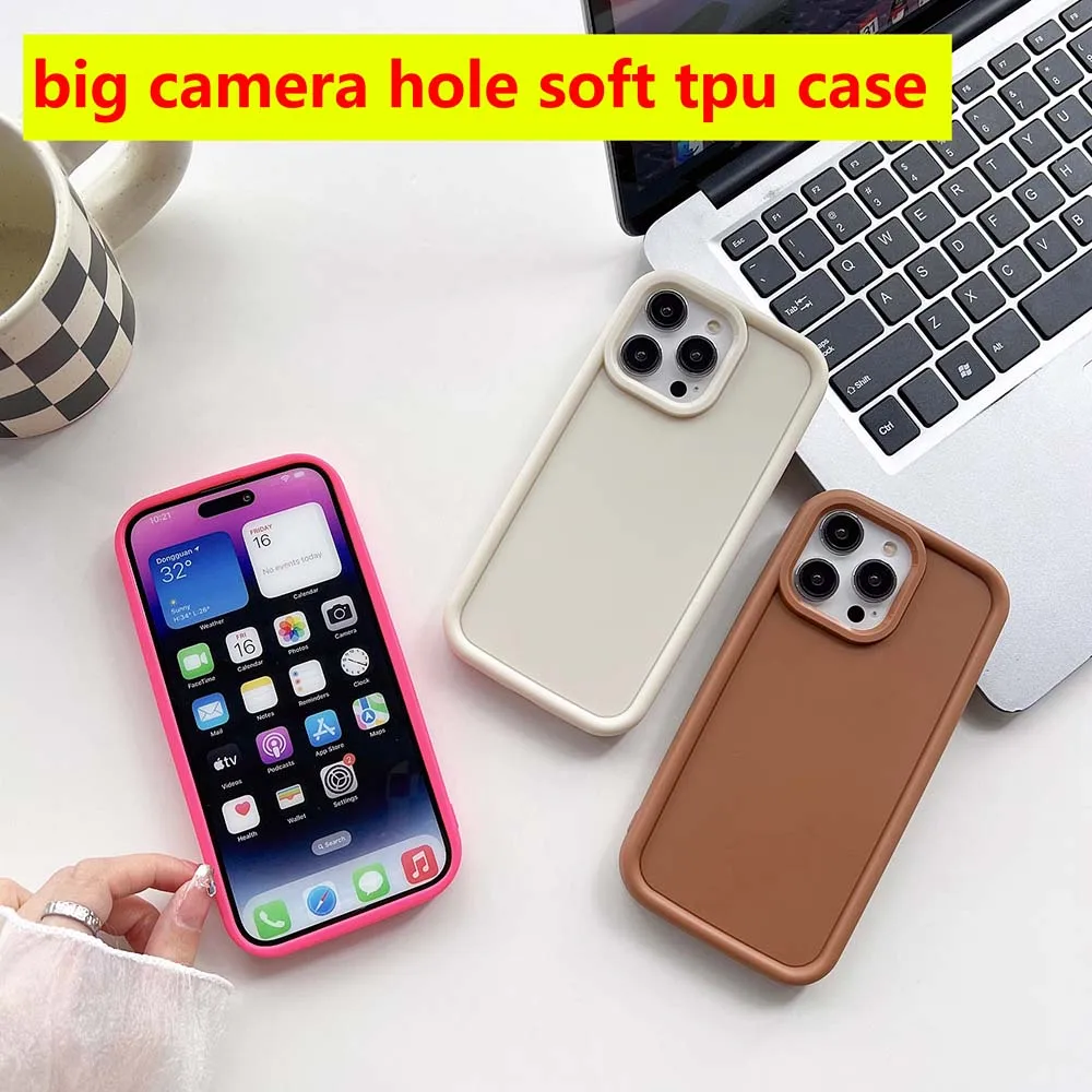 Big Camera Hole Pure Color Case For iPhone 15 14 13 12 11 Pro Max XR XS 7 8 SE Plus Soft TPU Cover Skin