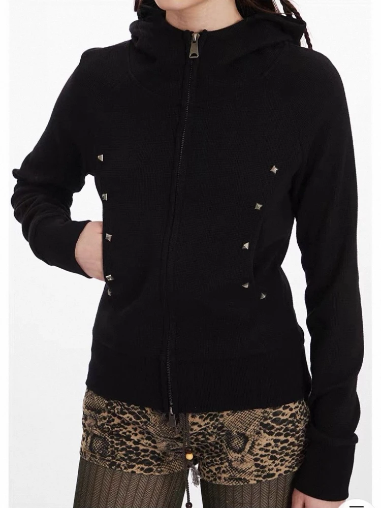 Deeptown Vintage Gray Zip Up Hoodies Women Harajuku Gothic Hip Hop Sweatshirts American Retro Punk Black Streetwear Hoodies