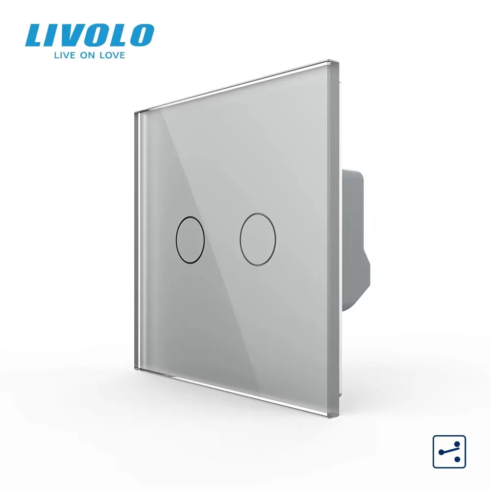 Livolo EU Standard Touch Light Switch,2 Gang 2 Way,Tempered Crystal Glass Panel,Cross Stair Function for Home Improvement