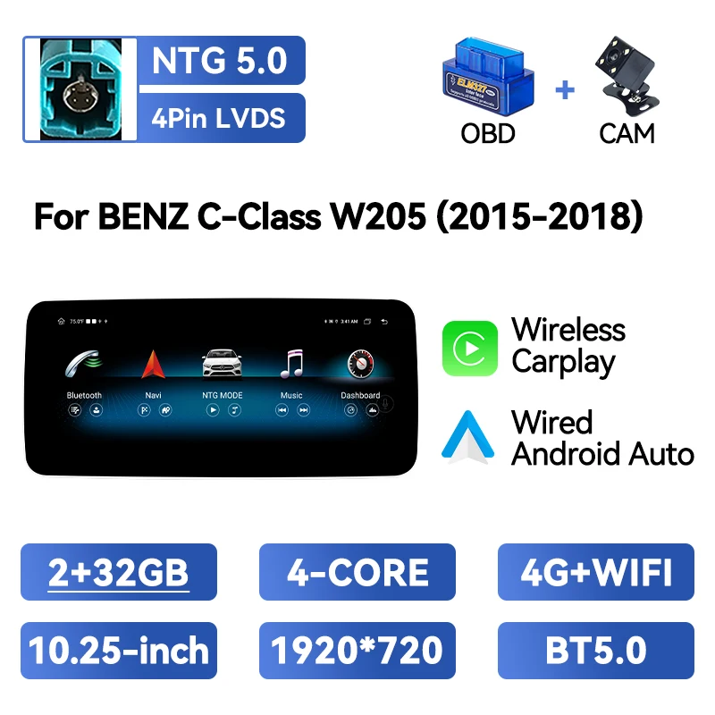 Draadloze CarPlay Autoradio Speler Voor Benz C V Klasse W204 W205 W446 W639 GLC X253 2015-2018 Android multimedia 128 GB Navigatie