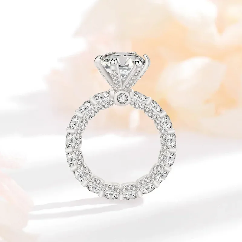 Valuable Real 4ct Moissanite Diamond Ring 925 Sterling Silver Party Wedding Band Rings for Women Bridal Engagement Jewelry Gift