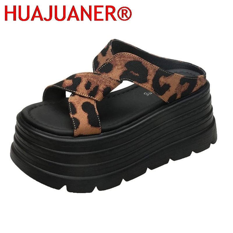 

8CM Heels Wedge Slides Sandals Women Casual Outdoor Slippers Female NEW Summer Non Slip Beach Slipper Walking Chunky Shoes Woman