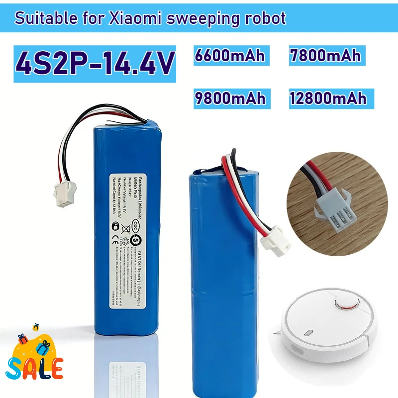 Suitable for Xiaomi sweeping robot 14.4V-4S2P/6600mAh/7800mAh/9800mAh/12800mAh/sweeper rechargeable lithium battery