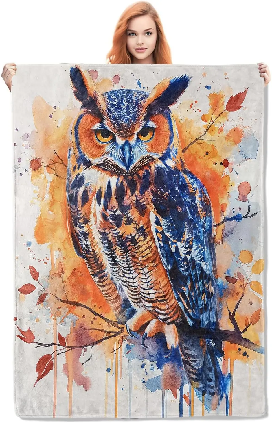 

Watercolor Owl Blanket Gifts for Girls Women Kids Adults Soft Warm Lightweight Cozy Flannel Autumn Cute Animal Throw Blankets fo