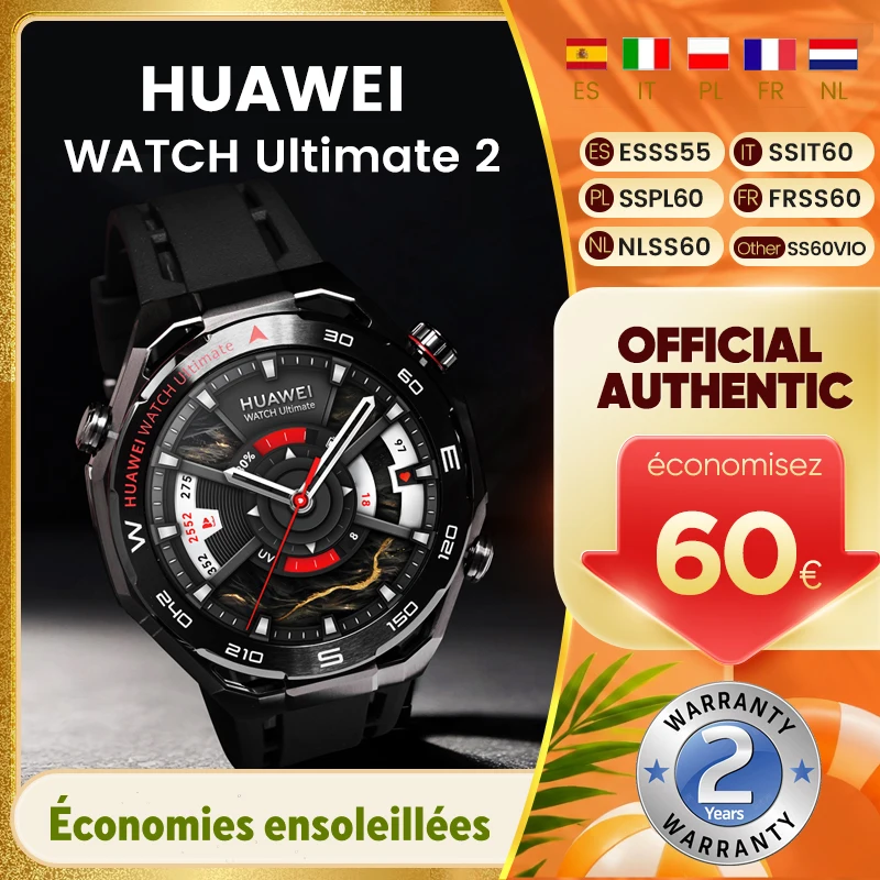 Montre connectée HUAWEI Watch Ultimate 2, écran couleur AMOLED de 1,5 pouces, plongée jusqu'à 150 mètres, Bluetooth NFC