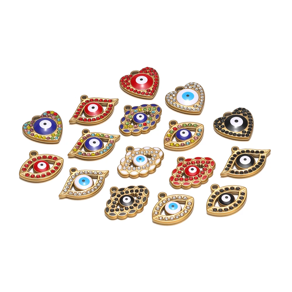 

4Pcs Stainless Steel Enamel Evil Eyes Pendants Rhinestones Charms for Jewelry Making Necklace Earrings Bracelet DIY Accessories