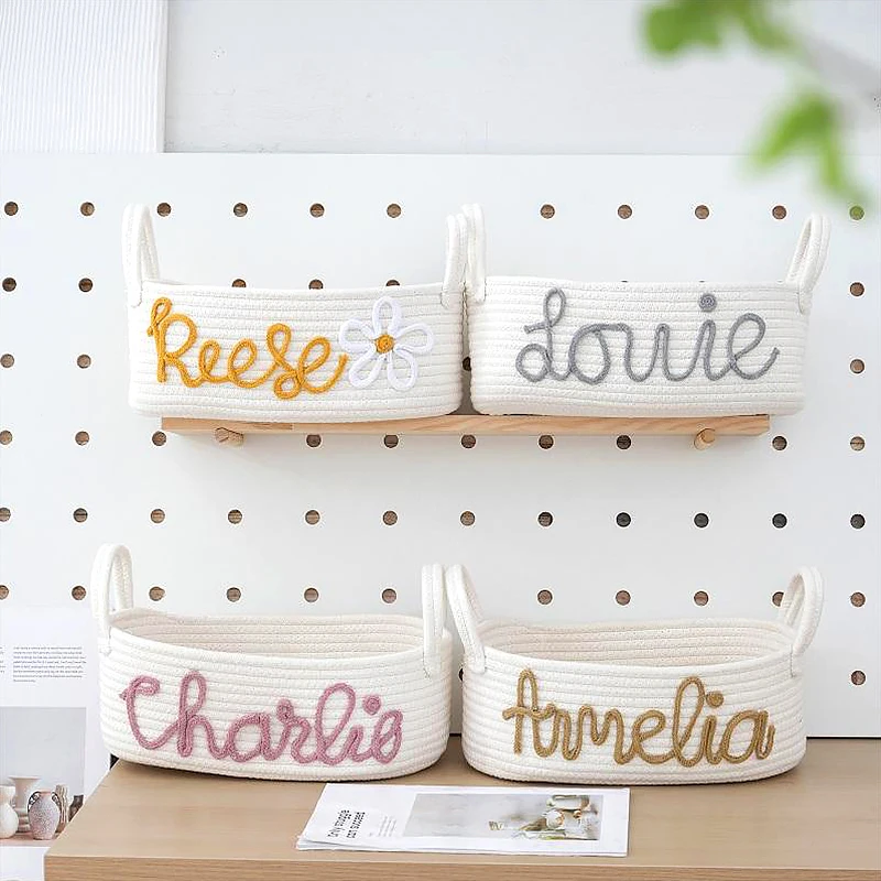 Handmade Woven Cotton Rope Letter Storage Basket Portable Sundries Toys Cosmetics Keys Snacks Box Home Desktop Organizer