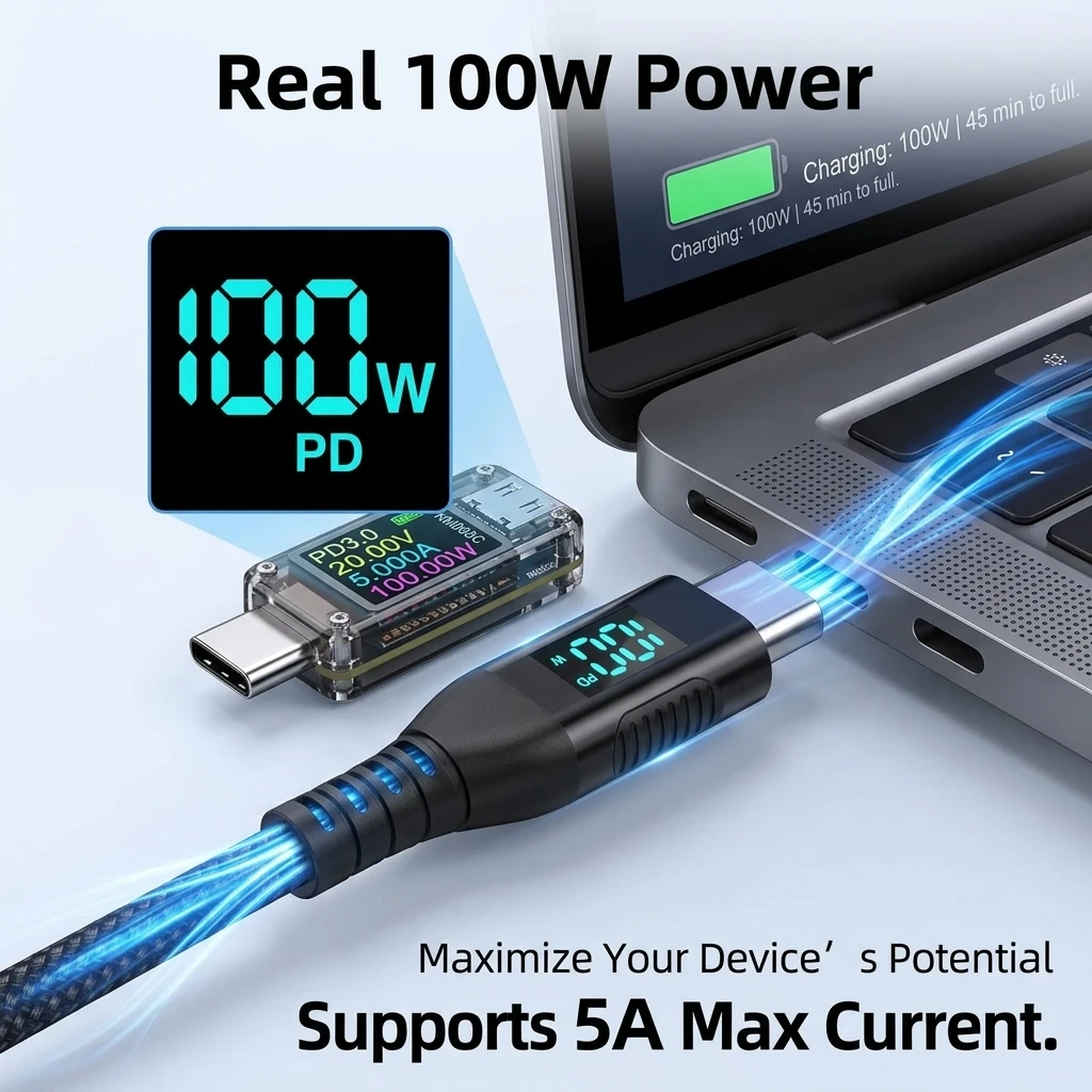 1M 2M 3M 100W USB C to Type C Cord Nylon Braided 5A Max Fast Charging Cable for iPhone 15 16 17 Pro