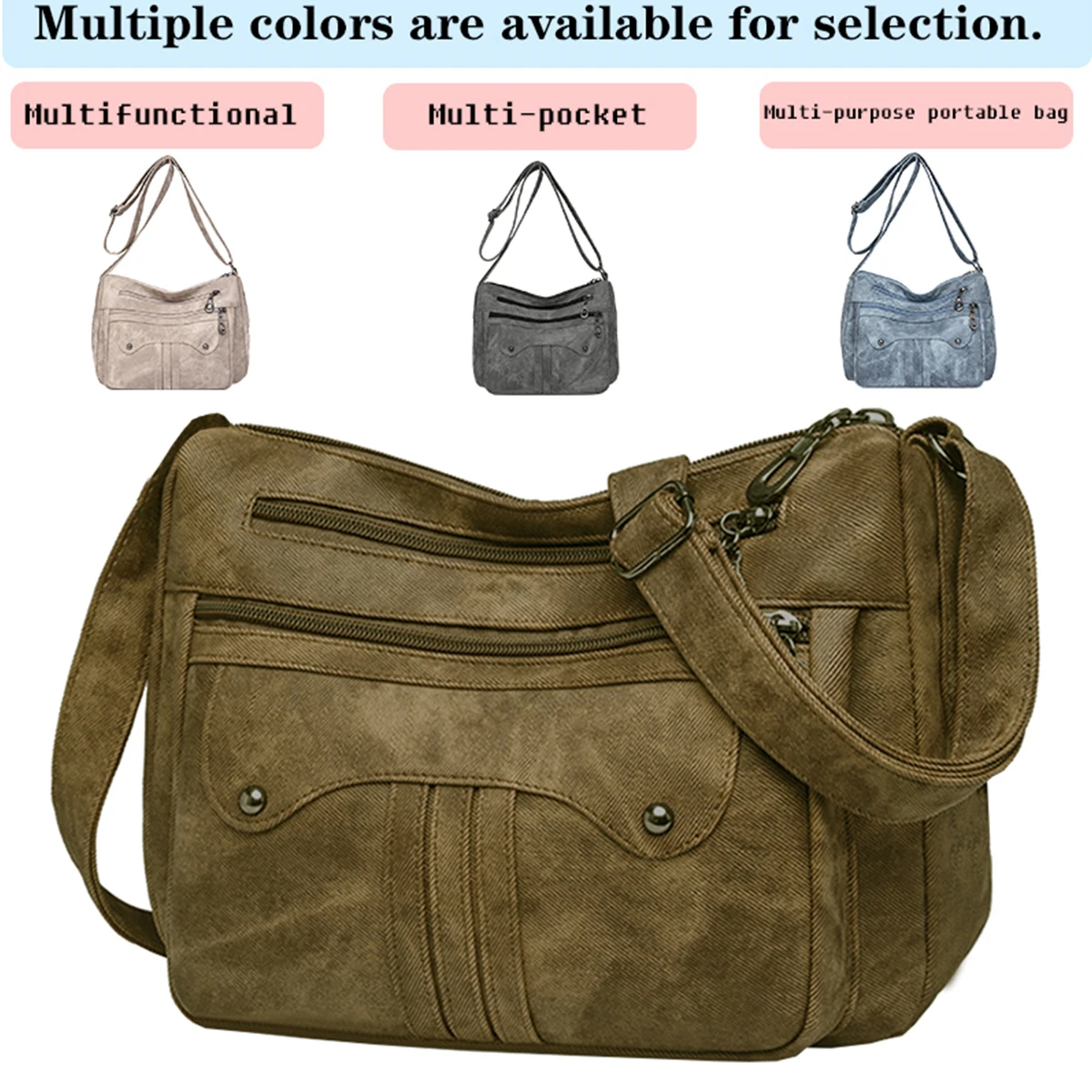 

Многоцветная винтажная сумка через плечо, многофункциональная, с несколькими карманами, для повседневных поездок, стильная и практичная