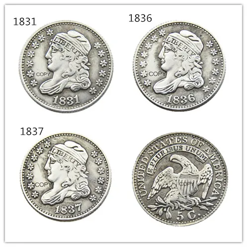 США 1831 1836 1837 закрытый бюст 5C копия монет США 1831 1836 1837 закрытый бюст 5C копия монет