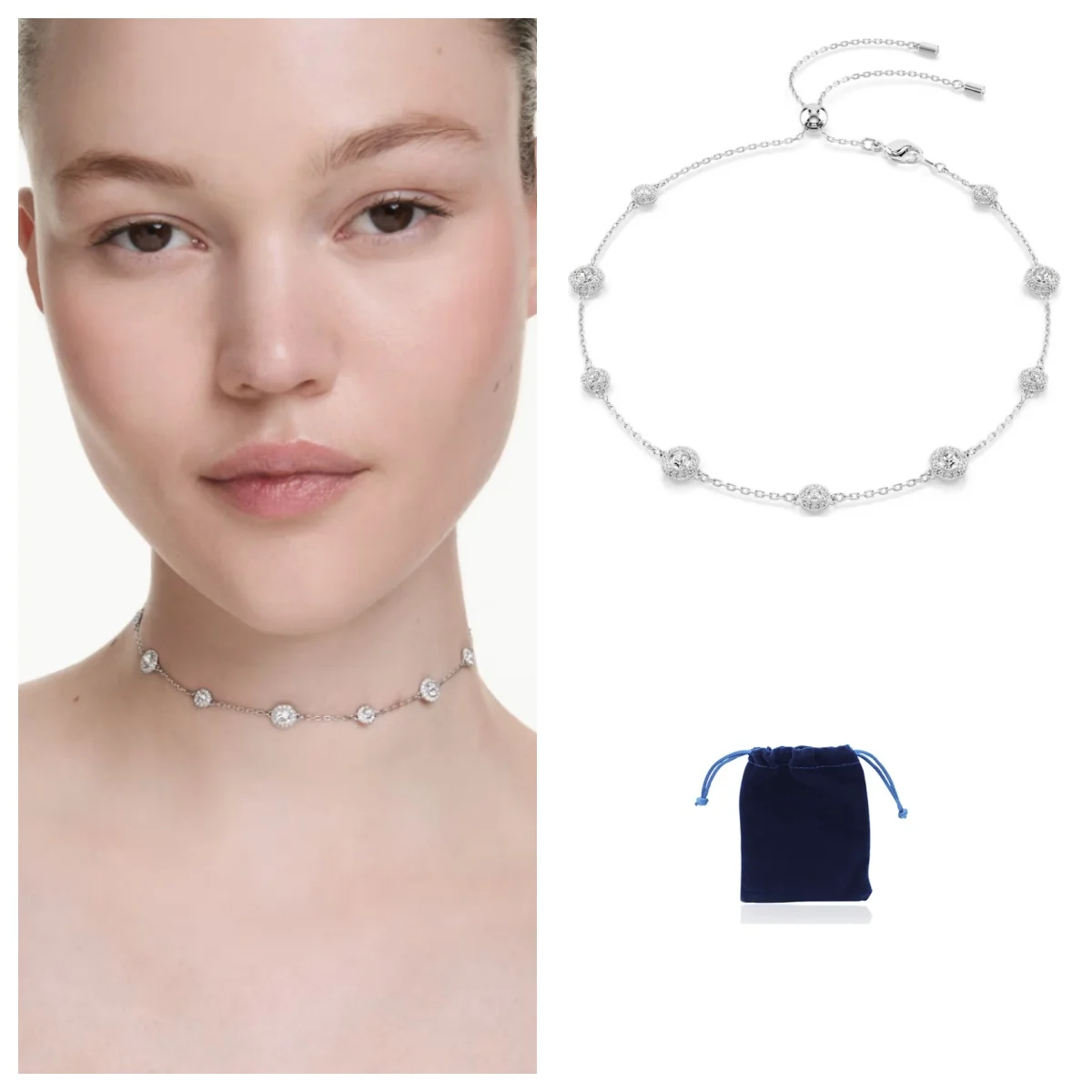 

Una Angelic necklace Round cut, Double sided motifs, White, Rhodium plated