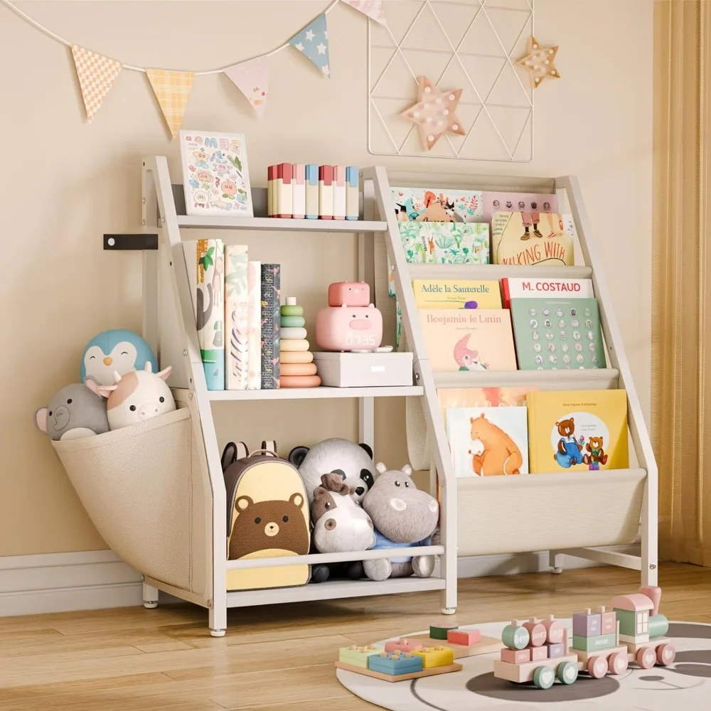 Kids Bookshelf and Toy Organizer, Estante de 3 camadas para crianças, Estante Montessori, Estante de livros para quartos, Quarto