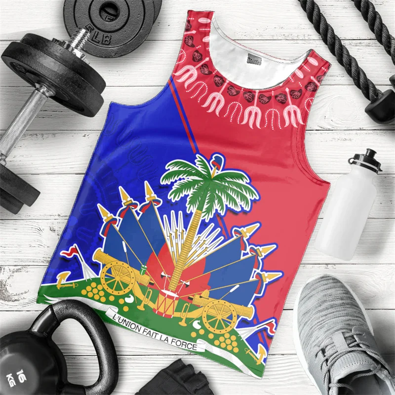 

Haiti Flag Sleeveless Tank Top T-Shirt French Republic Of Haiti Stylish And Funny Haitian Flag T-Shirt National Emblem T-Shirt