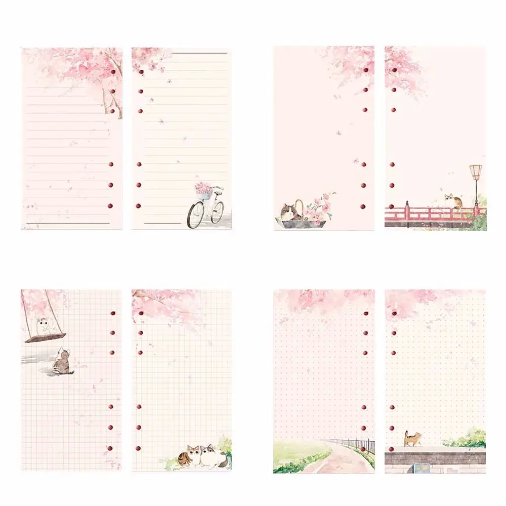 Blank AgendaPages Line Pages Grid Pages Notebook Binder Notebook Inner Pages Sakura And Cat Binder A6 80 Sheets Loose Leaf