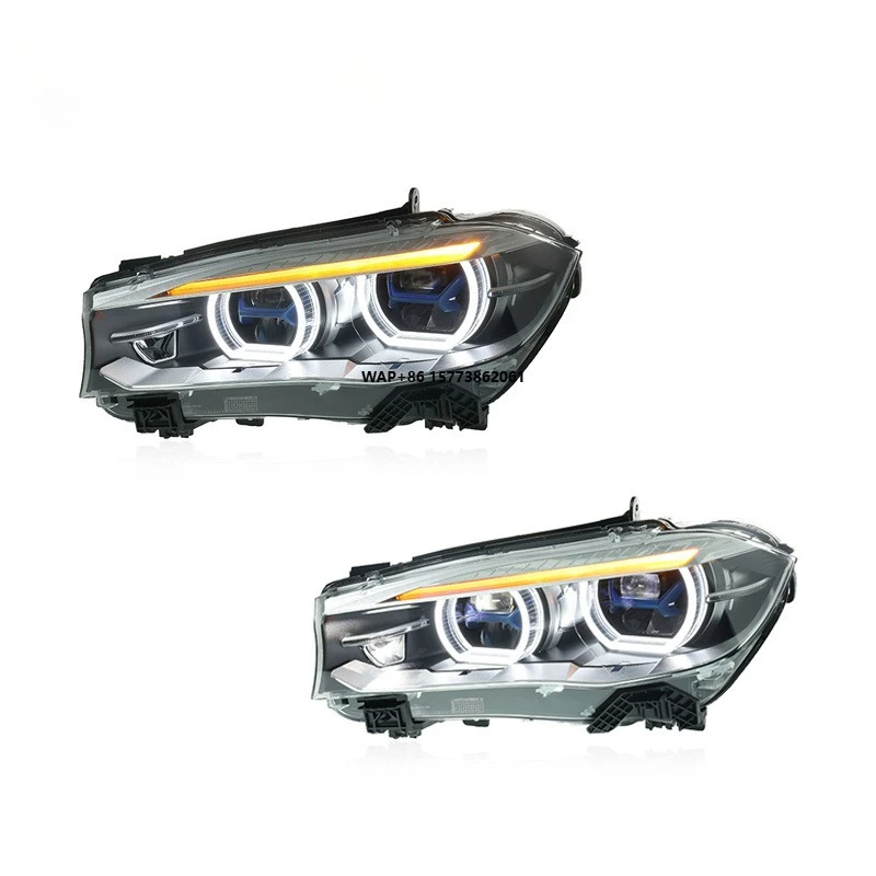 1 Set for 14-18 X5-F15 Headlight Assembly Modification with Blue Frame LED Lens Daytime Running Lights and Turn Signals