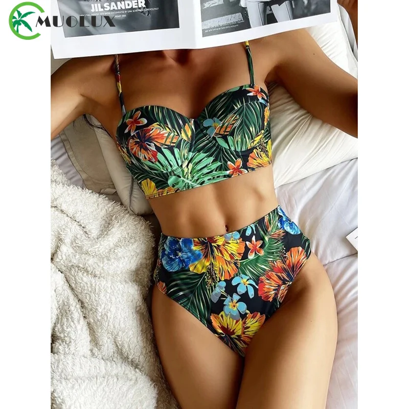 

High Waist Swimsuit 2024 Sexy Push Up Bikini Set Vintage Women Swimwear Floral Beachwear Female Brazilian Biquini Bathing Suit