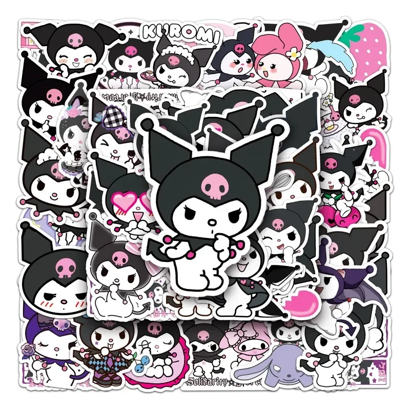 MINISO 50pcs Sanrio Stickers Cute Kuromi Sticker for Laptop Girls Anime Stickers Kids Toys