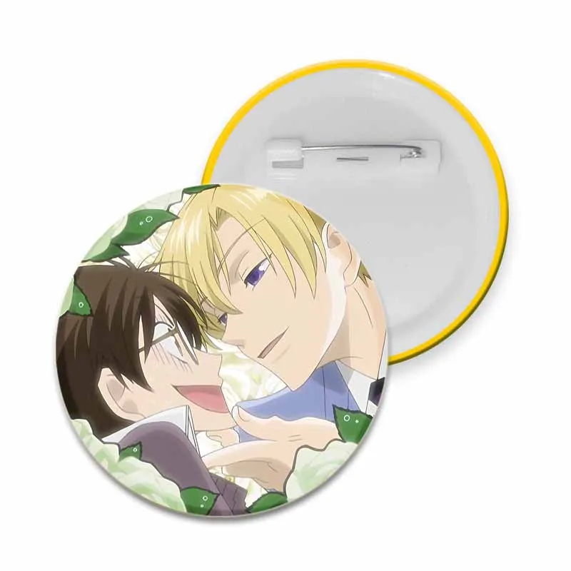 Anime Character Mitsukuni Haninozuka/Tamaki Suou/Haruhi Fujioka/Hikaru Hitachiin Lapel Pin Round Brooch Badge for Backpack Decor