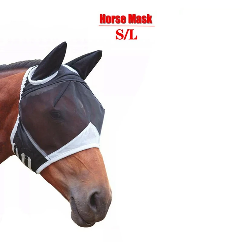 Horse Mask Adjustable Breathable Anti-UV Anti-Mosquito Pet Eye Protection Mesh Anti-Fly Protective Cover