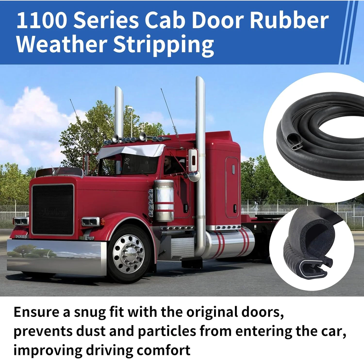 Door Weather Stripping Seal Compatible with 1986-2007 Peterbilt 377 359 379 330 360 370 380 Rubber Front Door Weatherstrip