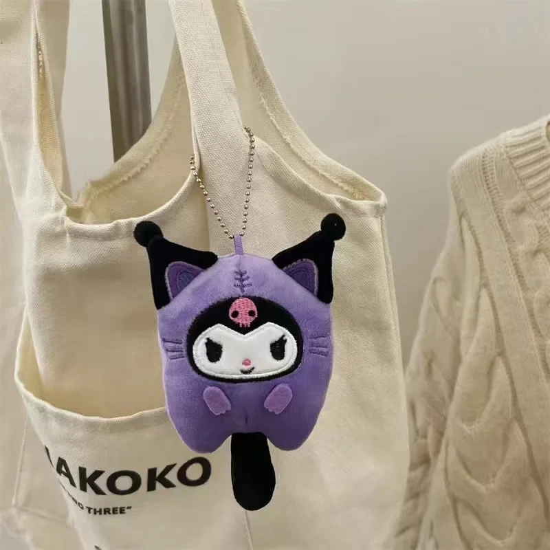 Kawaii Kuromi Cinnamoroll Cross-dressing Cat Doll Keychain My Melody Anime Cartoon Backpack Cute Mini Pendant Children Plush Toy