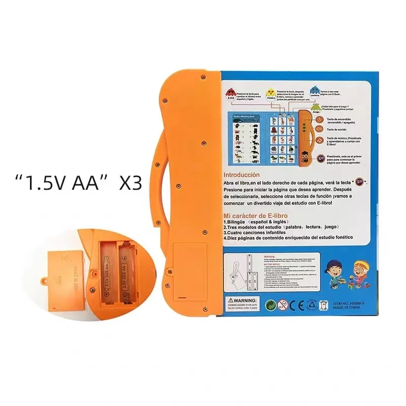 Electric Audio My E Book Educational Bilingual Kid Learning English Spainish Machine Bady Sound Board Cognitve Computer Toy