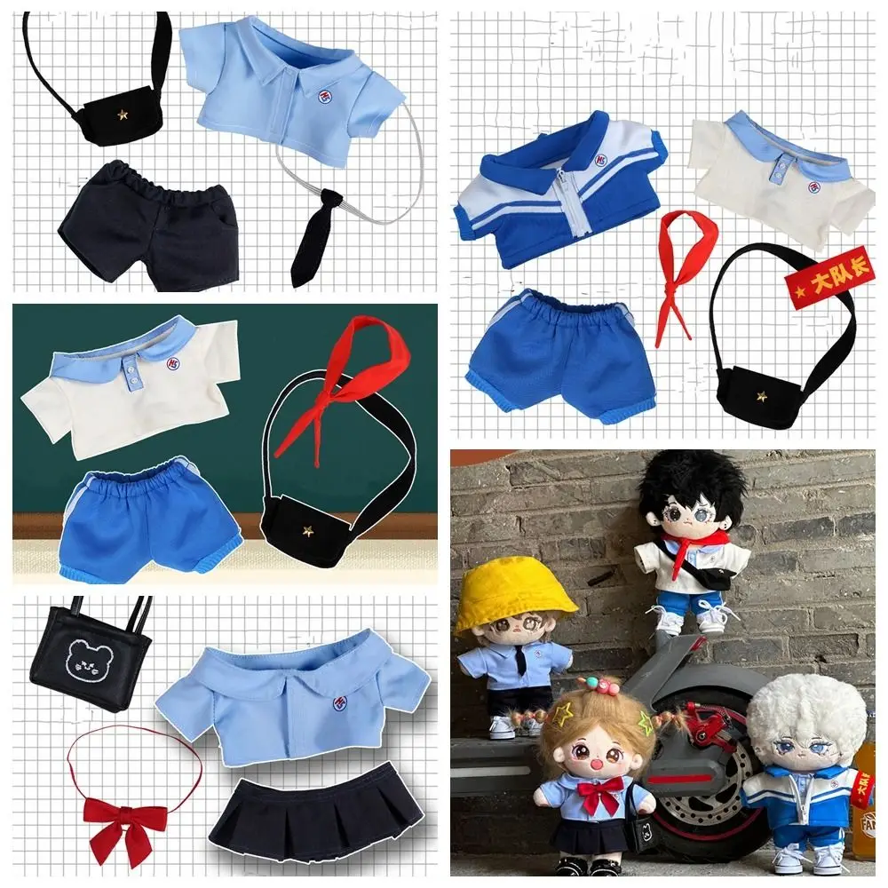 Accesorios de juguete, ropa de muñeca de algodón de 20cm, bolso escolar, ropa DIY, vestido de muñeca de algodón, uniforme escolar, ropa de juguete de peluche