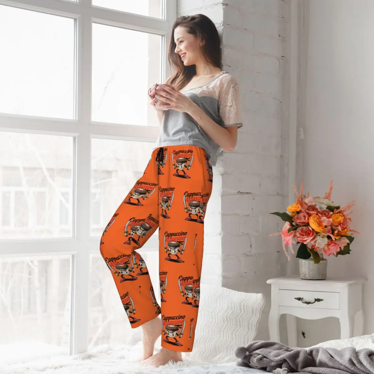 Pantalon de pyjama cerveau italien personnalisé, vêtements de nuit pour femmes, ceinture élastique, animaux de dessin animé, bas de salon de sommeil avec poches