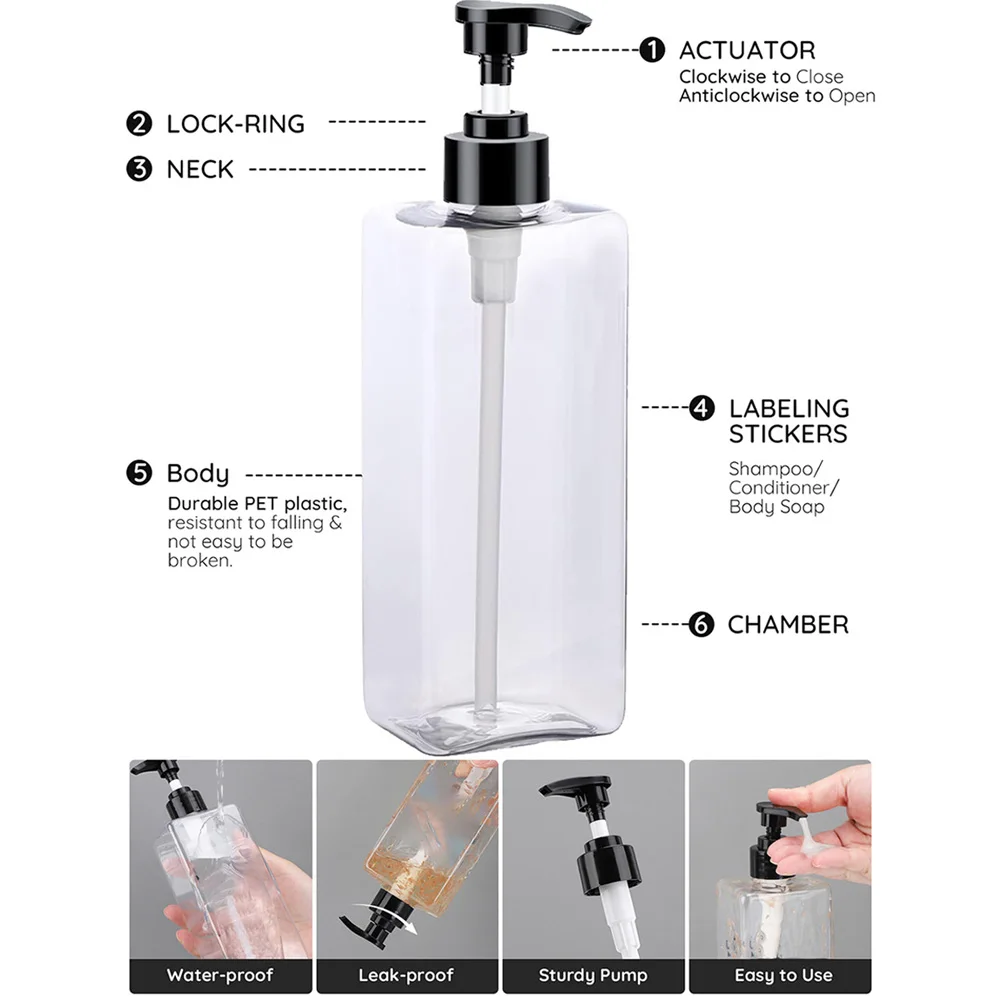 2 PCS 500ML Soap Dispenser  4-Colors Refillable Bathroom Lotion Conditioner Hand Sanatizer Empty Pump Bottle Kitchen Container