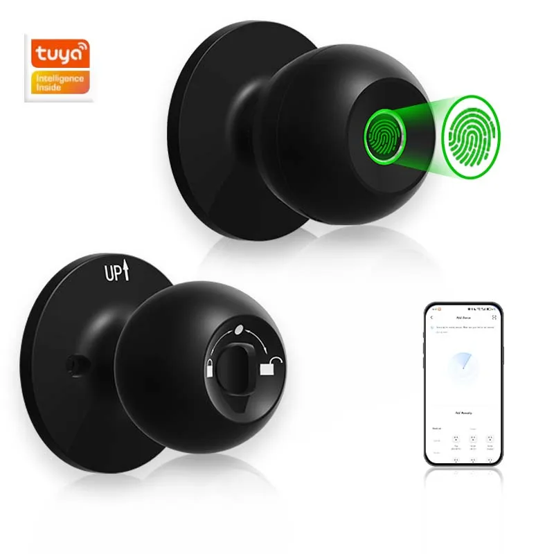 

Smart Fingerprint Knob Door Lock - with app control, easy to install, suitable for bedrooms, offices, restaurants, apartments