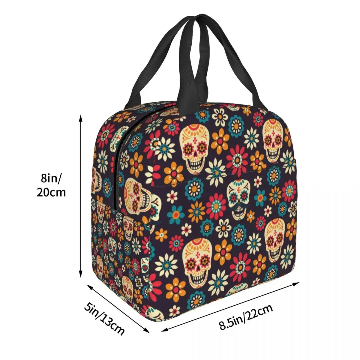 Lunch Bag for Women Kids Day Of The Dead Thermal Cooler Portable Picnic Sugar Skull Canvas Lunch Box Food Bag