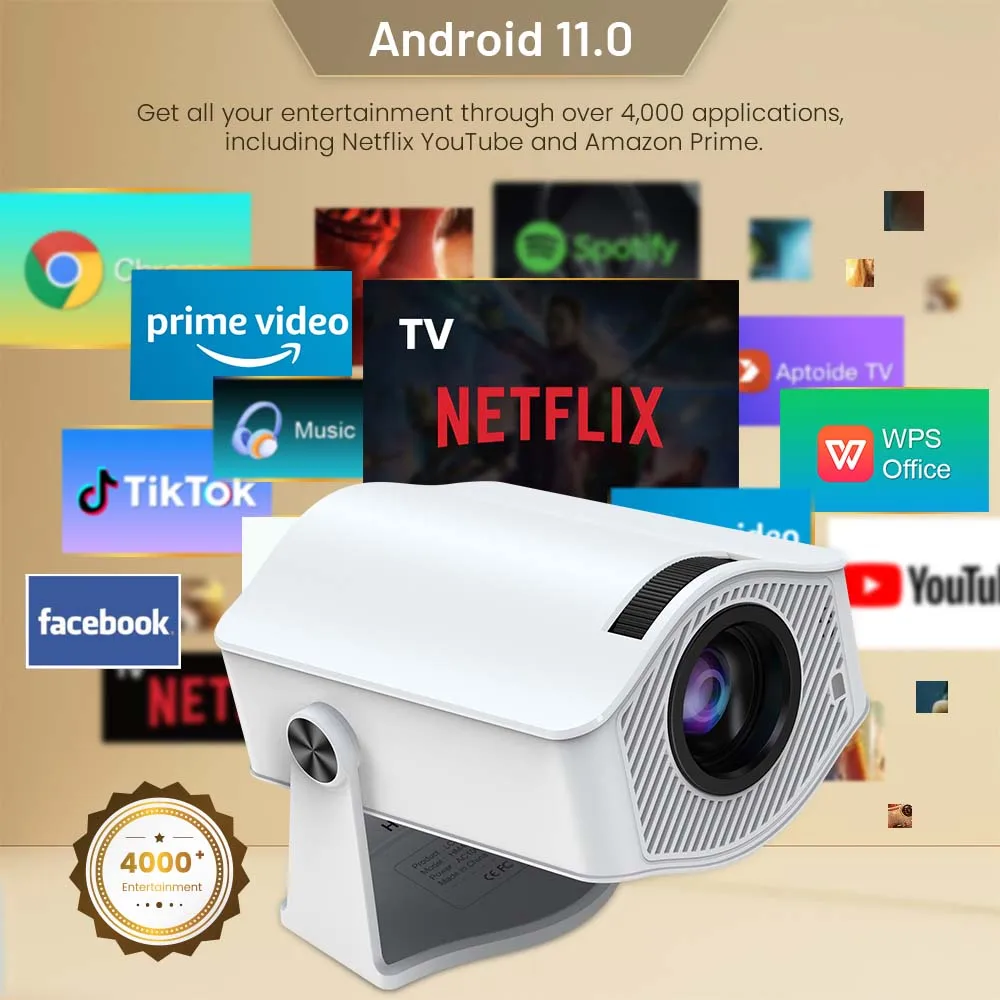 LVMAO Projector Android11 200 ANSI Dual WIFI Allwinner H716 BT5.0 720P Home Cinema Outdoor Small Mini Camping Portable Projector