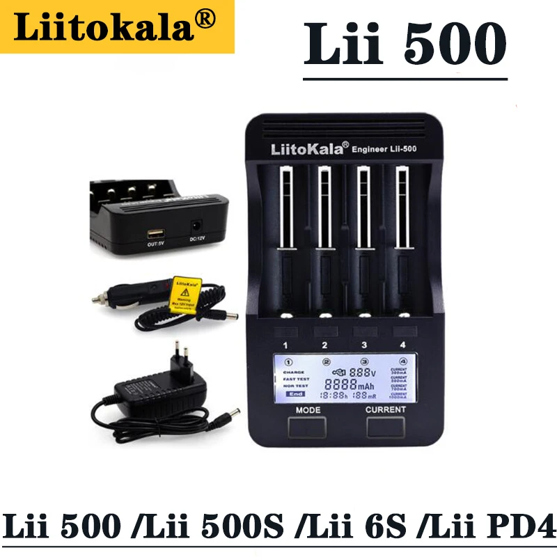 LiitoKalaLii-500 Lii-PD4 Lii-S6 Lii-500S series battery charger is used for 18650 26650 21700 AA AAA 3.7V/3.2V/1.2VNiMH Battery