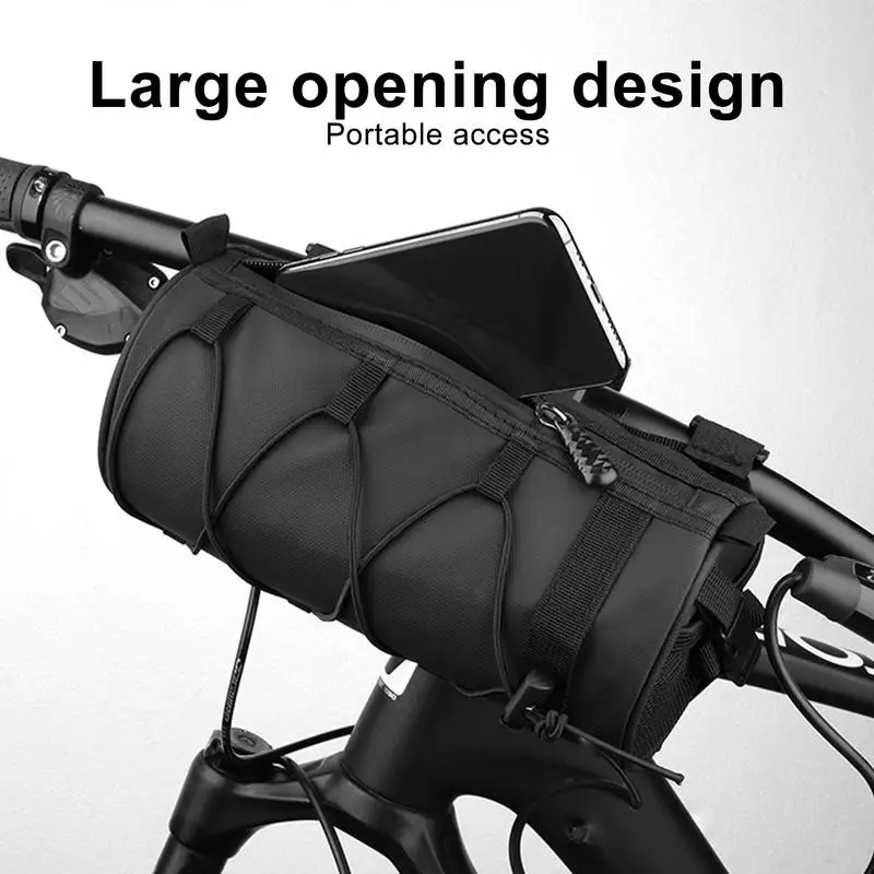 Bike Handlebar Bag Multi-Functional Bicycle Frame Bag Wide Opening Bag With Shoulder Strap Waterproof Bike Barrel Bag For Riders