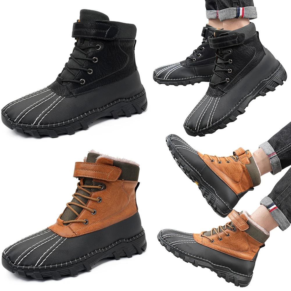 Men Duck Boots Winter Ankle Boots Fur Lined Cold Weather Snow Boots Waterproof Insulated Snow Booties for Hiking Climbing