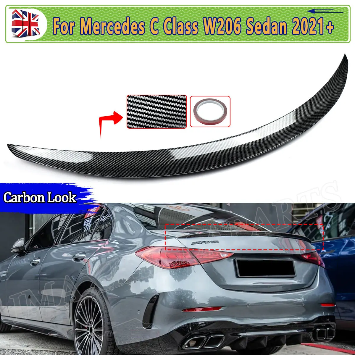 

Задний спойлер с карбоновым эффектом для Mercedes W206 C Class C200 C300 C400 2021 2022 2023, задний спойлер для салона, крыло, автозапчасти