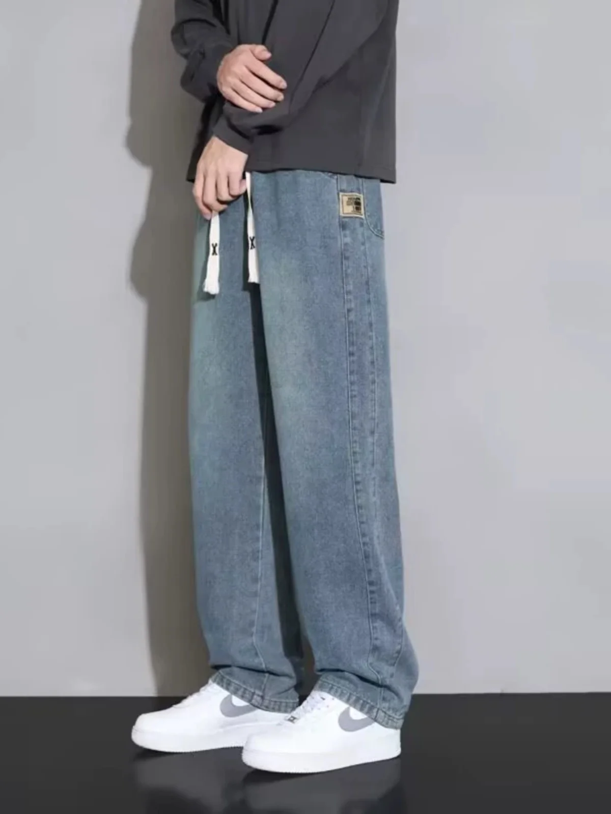 

Мужские джинсы прямого кроя в американском стиле High Street, свободные широкие брюки, повседневные длинные брюки, осень-зима-весна, модный бренд