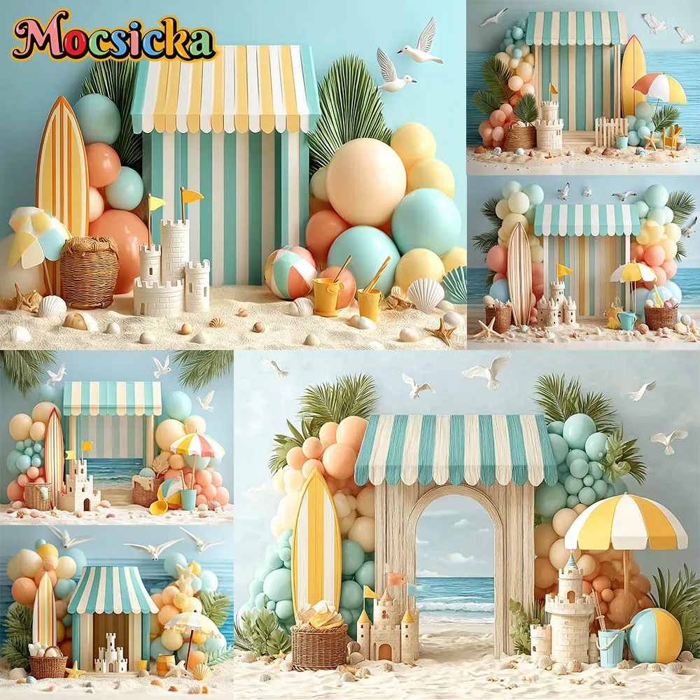 Mocsicka Sommer-Fotografie-Hintergrund, Hawaii, Strand, Surfbrett, Dekoration, Babyparty, Neugeborenen-Party-Hintergründe für Fotos