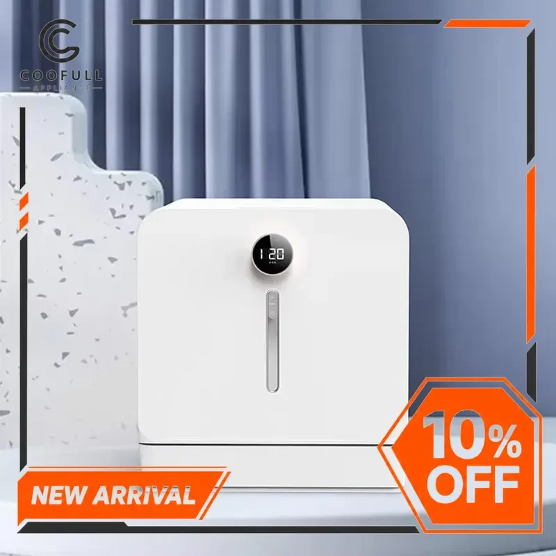 Portable Electric Dishwasher 8 Sets Compact Countertop Auto Hot Air Drying Sterilization Plastic Mini Washer for Home Kitchen