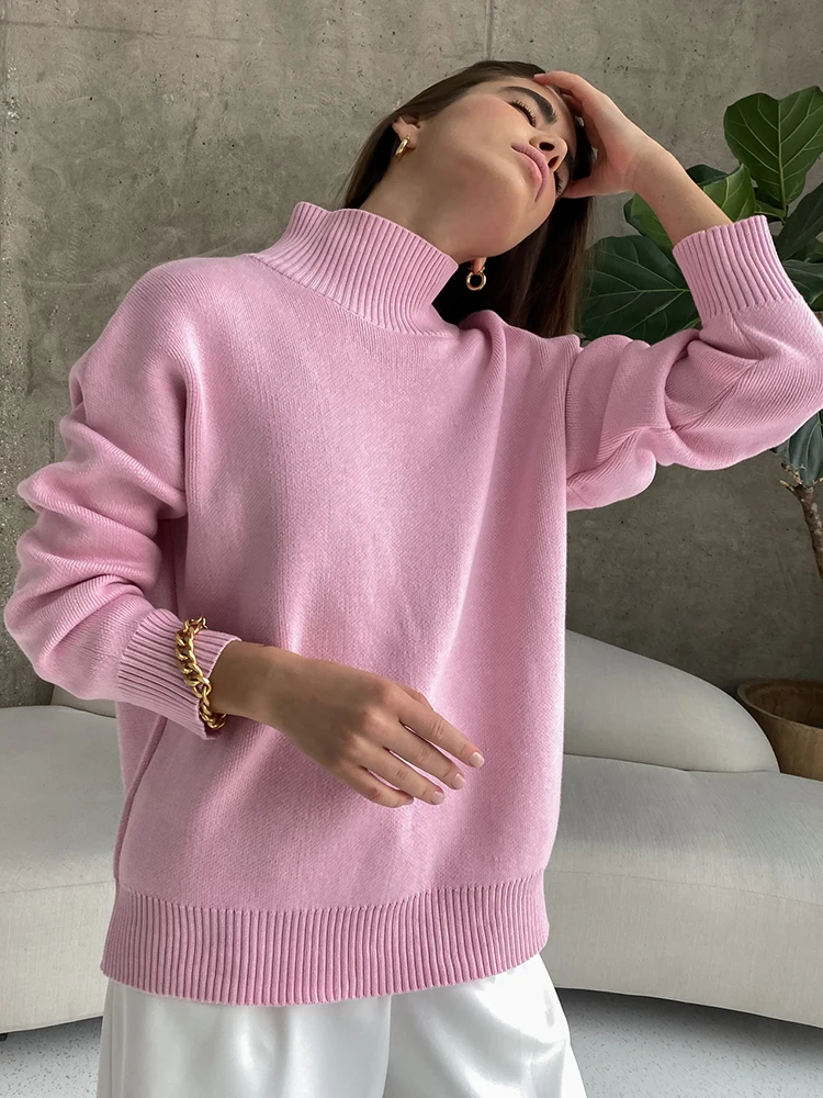 Women Knitted Turtleneck Loose Sweater Pullovers Tops Long Sleeve Female Jumper Autumn Winter Streetwear Thick Baggy Sweaters