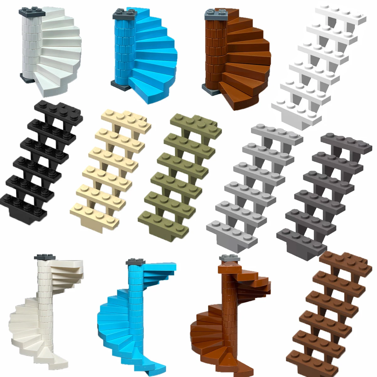 MOC Treppenbausteine 7x4x6 - 5 Stück Gerade Offene Stufen 30134 für Modulare Bausteine, DIY Konstruktions-Treppe für Stadtmodellbau