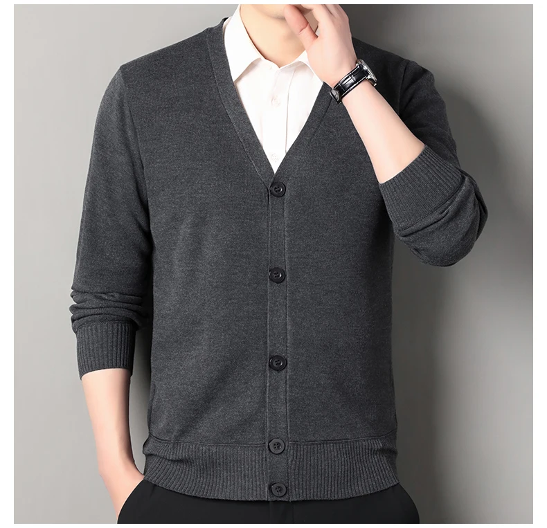 Herren Herbst Kleidung Fleece Strickjacke Jacke Gestrickte Pullover Outwear V-ausschnitt Mode Strickjacken Warme männer Top – Detail 11