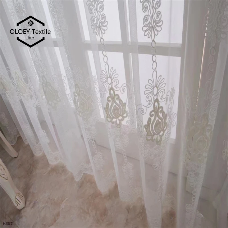 

Custom Size Modern European Luxury Elegant Curtains for Living Dining Room Bedroom Door Romantic Fashion Embroidered White Tulle