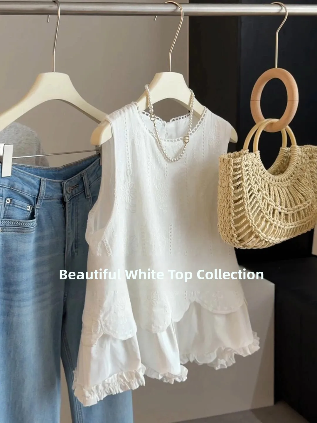 

French Style Embroidered Flower Lace Sleeveless Loose Fit Slimming Top Women's Summer New Design Cotton Polyester Blend Shirt